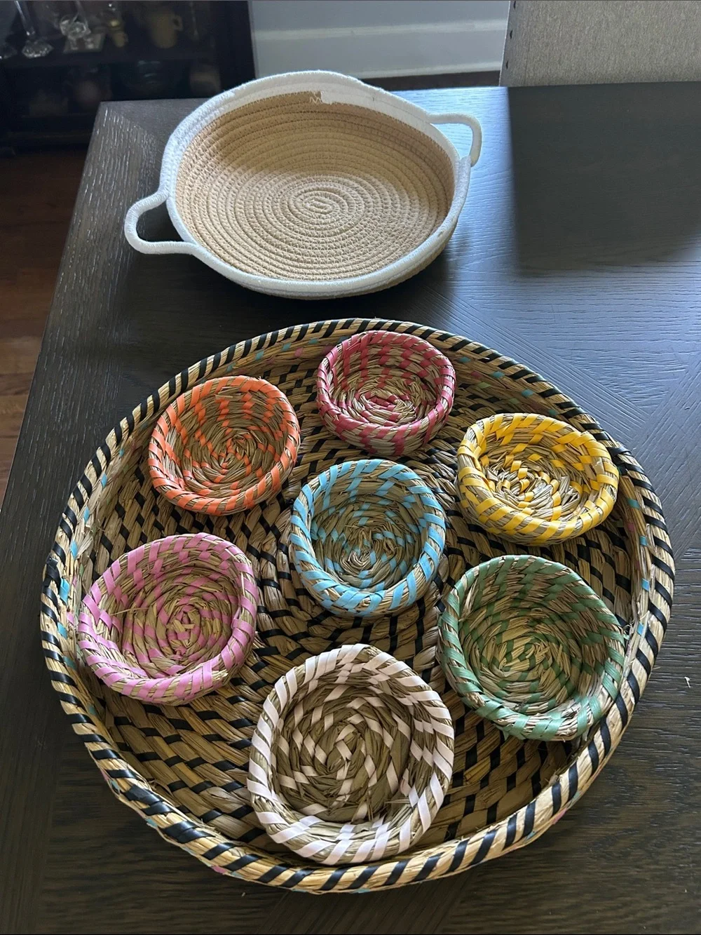 WEAVE Serving tray with 7coasters and additional basket, entertaining piece
